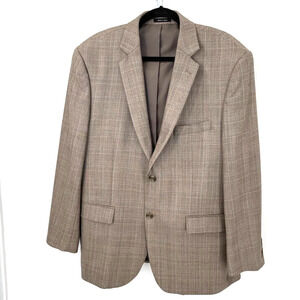Pronto Uomo Platinum Blazer 44R Wool Blend Taupe Windowpane Sport Coat Jacket